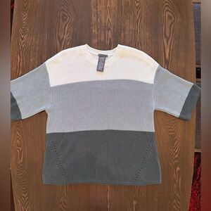 Matty M Womens Grey and White Colorblock Knit Sweater womens L